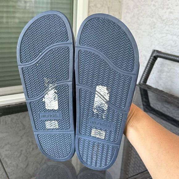 VTG Tommy Hilfiger Slide Sandals Mens 10 Blue USA Flag Y2K Preppy 90s - Picture 8 of 8